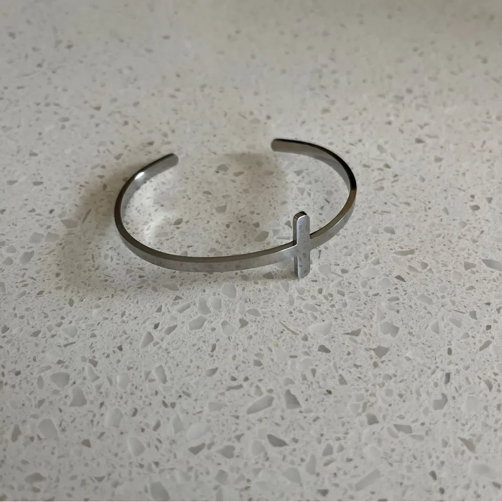 Silver Cross Cuff Bracelet - Women's Silver Tone Bracelet